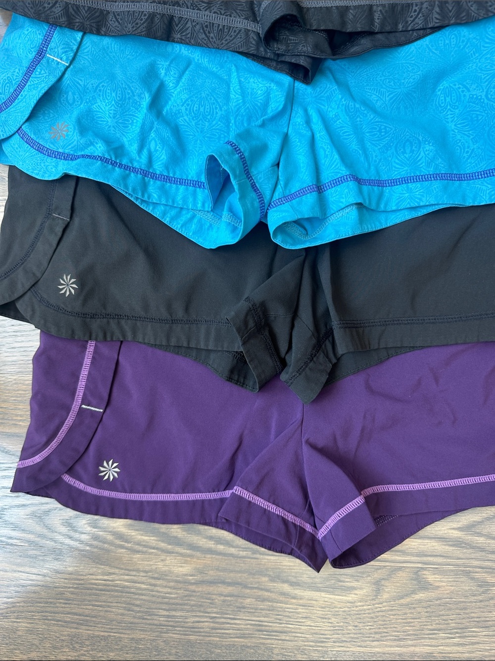 Athleta Women’s Athletic Shorts — Black, Turquoise, Purple - 4 Pairs - Picture 4 of 4